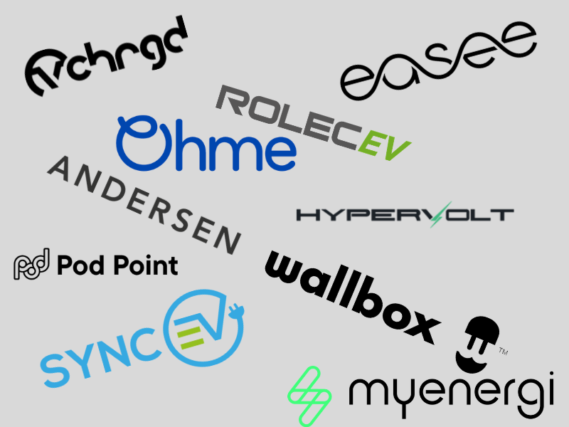 Popular UK EV Charger Brand Logos Collage